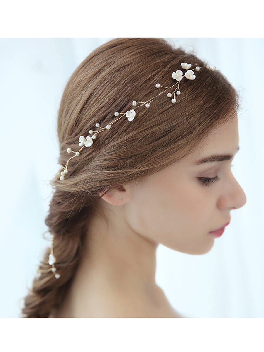 1-meter Long Handmade Pearl Braided Headband High-end Accessories #color_Gold 1-meter Long Handmade Pearl Braided Headband High-end Accessories #color_Gold