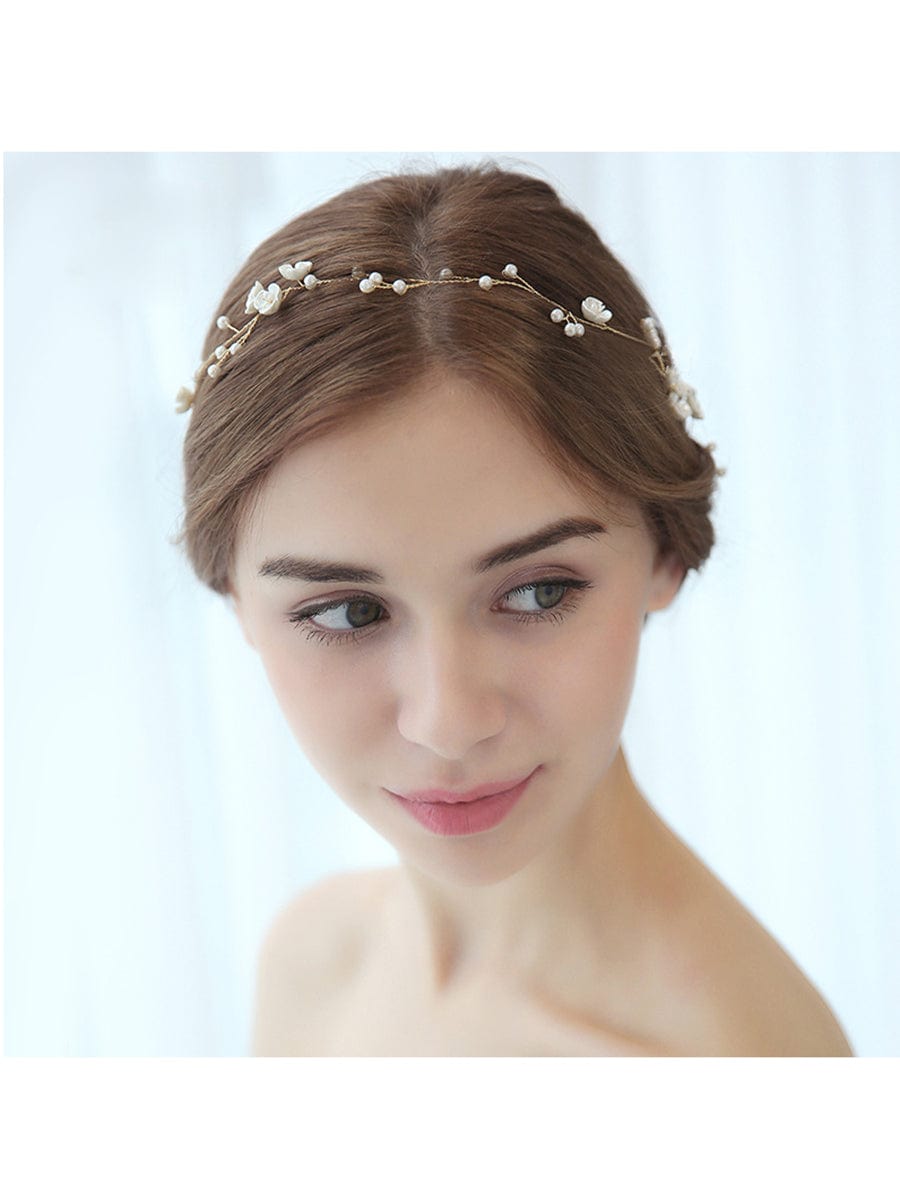 1-meter Long Handmade Pearl Braided Headband High-end Accessories #color_Gold 1-meter Long Handmade Pearl Braided Headband High-end Accessories #color_Gold