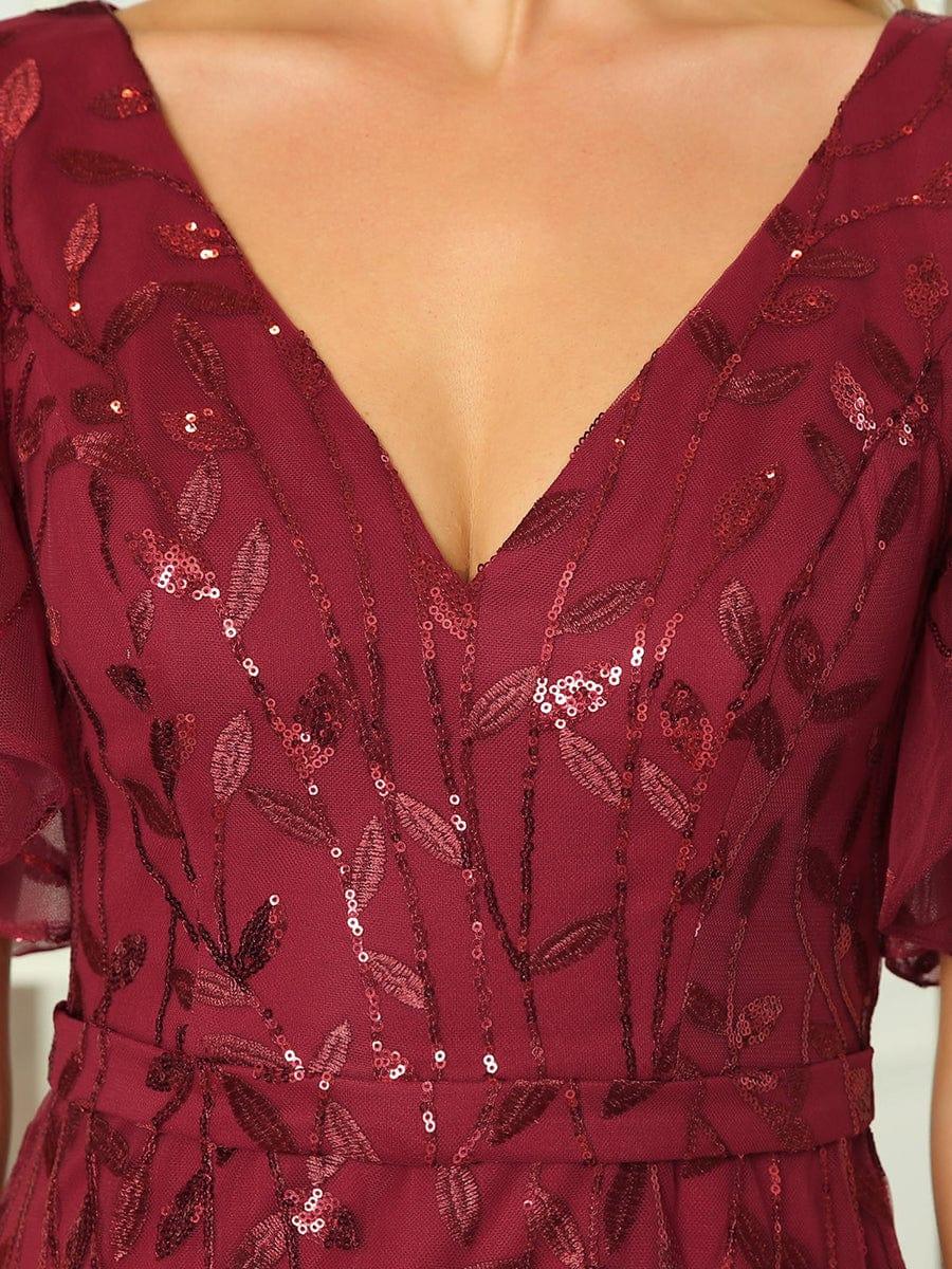 Gorgeous V Neck Leaf-Sequined Fishtail Party Dress #color_Burgundy Gorgeous V Neck Leaf-Sequined Fishtail Party Dress #color_Burgundy