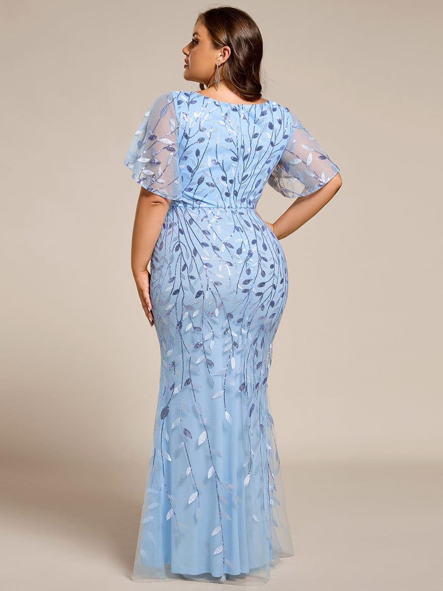 Gorgeous V Neck Leaf-Sequined Fishtail Party Dress #color_Sky Blue Gorgeous V Neck Leaf-Sequined Fishtail Party Dress #color_Sky Blue