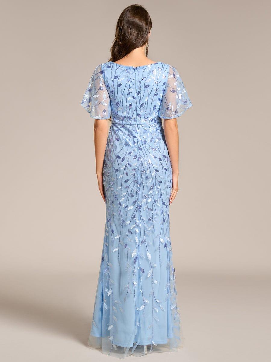Gorgeous V Neck Leaf-Sequined Fishtail Party Dress #color_Sky Blue Gorgeous V Neck Leaf-Sequined Fishtail Party Dress #color_Sky Blue