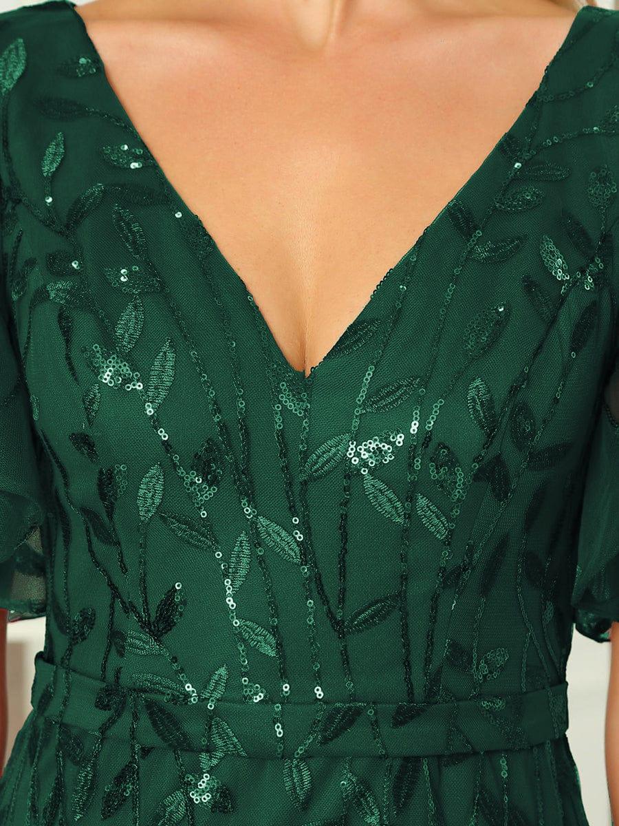 Gorgeous V Neck Leaf-Sequined Fishtail Party Dress #color_Dark Green Gorgeous V Neck Leaf-Sequined Fishtail Party Dress #color_Dark Green