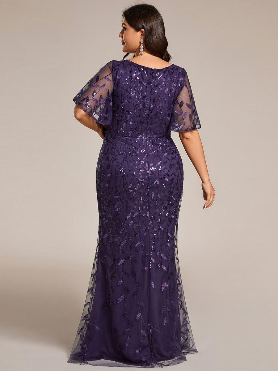 Gorgeous V Neck Leaf-Sequined Fishtail Party Dress #color_Dark Purple Gorgeous V Neck Leaf-Sequined Fishtail Party Dress #color_Dark Purple