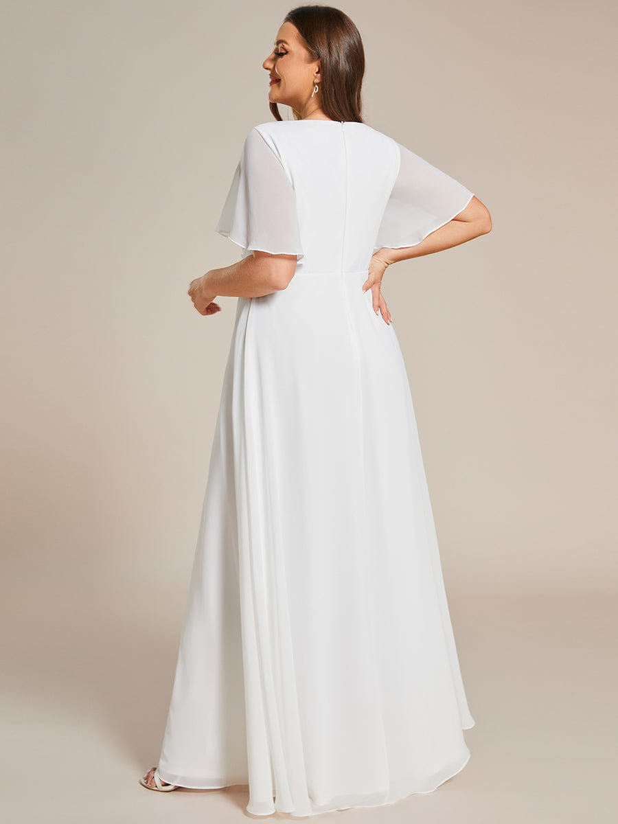Plus Size Floral Applique Short Sleeve A-Line Chiffon Evening Dress #color_Cream Plus Size Floral Applique Short Sleeve A-Line Chiffon Evening Dress #color_Cream