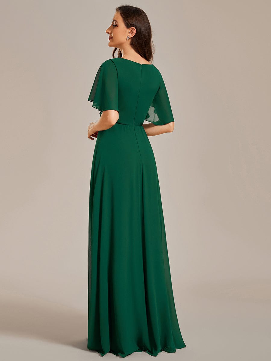 Ruffles Sleeve A-Line Chiffon Waist Applique Maxi Evening Dress #color_Dark Green Ruffles Sleeve A-Line Chiffon Waist Applique Maxi Evening Dress #color_Dark Green