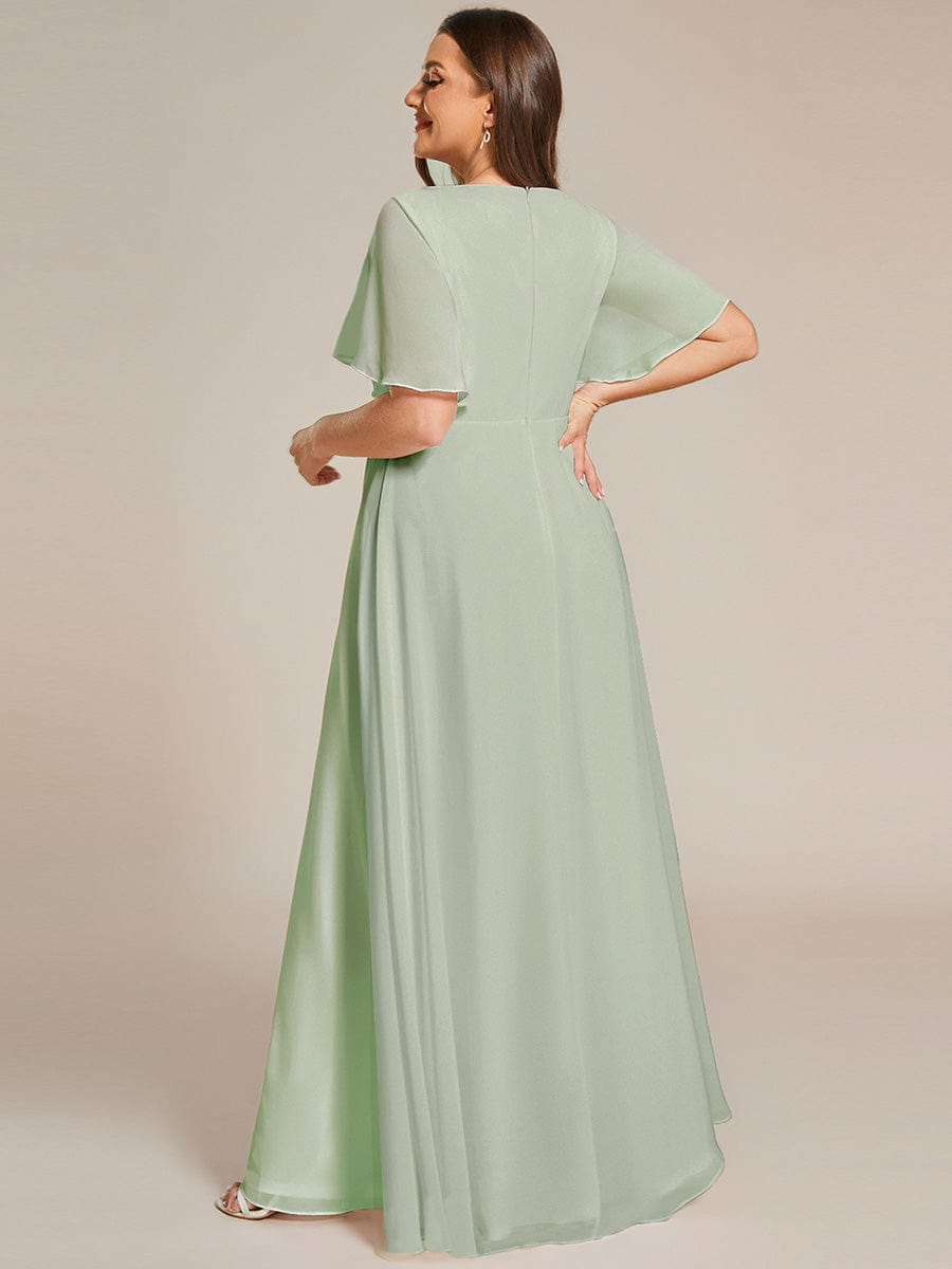 Plus Size Floral Applique Short Sleeve A-Line Chiffon Evening Dress #color_Mint Green Plus Size Floral Applique Short Sleeve A-Line Chiffon Evening Dress #color_Mint Green