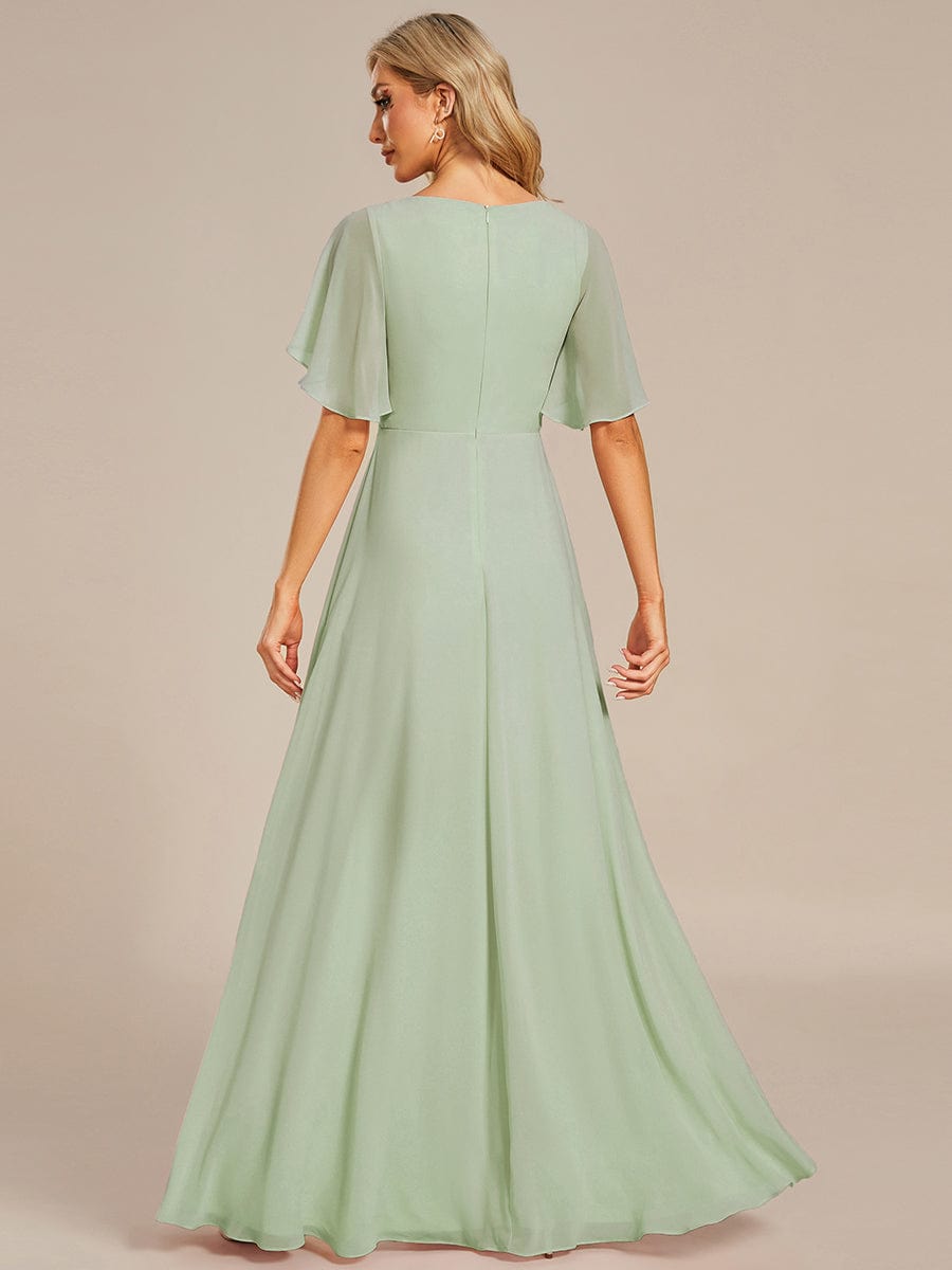 Ruffles Sleeve A-Line Chiffon Waist Applique Maxi Evening Dress #color_Mint Green Ruffles Sleeve A-Line Chiffon Waist Applique Maxi Evening Dress #color_Mint Green