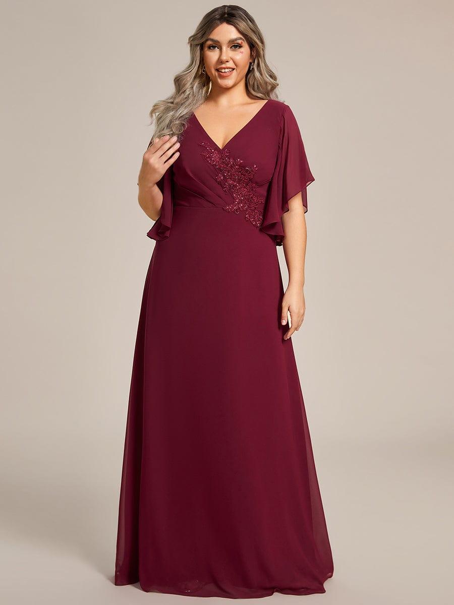 Half Sleeves Top Applique Decoration Chiffon Mother of the Bride Dress #color_Burgundy Half Sleeves Top Applique Decoration Chiffon Mother of the Bride Dress #color_Burgundy