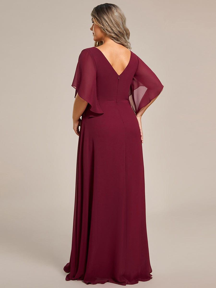 Half Sleeves Top Applique Decoration Chiffon Mother of the Bride Dress #color_Burgundy Half Sleeves Top Applique Decoration Chiffon Mother of the Bride Dress #color_Burgundy