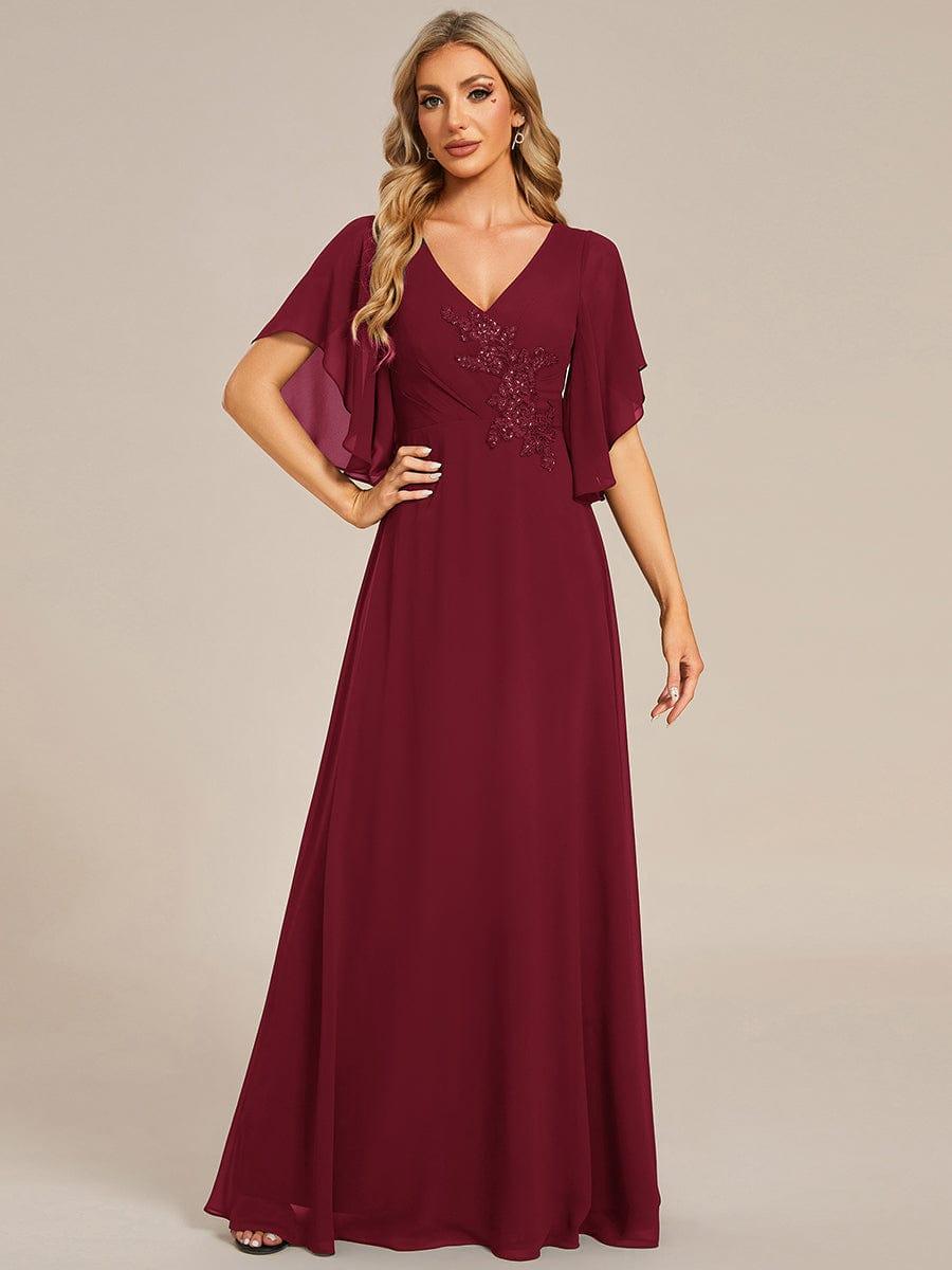 Half Sleeves Top Applique Decoration Chiffon Mother of the Bride Dress #color_Burgundy Half Sleeves Top Applique Decoration Chiffon Mother of the Bride Dress #color_Burgundy