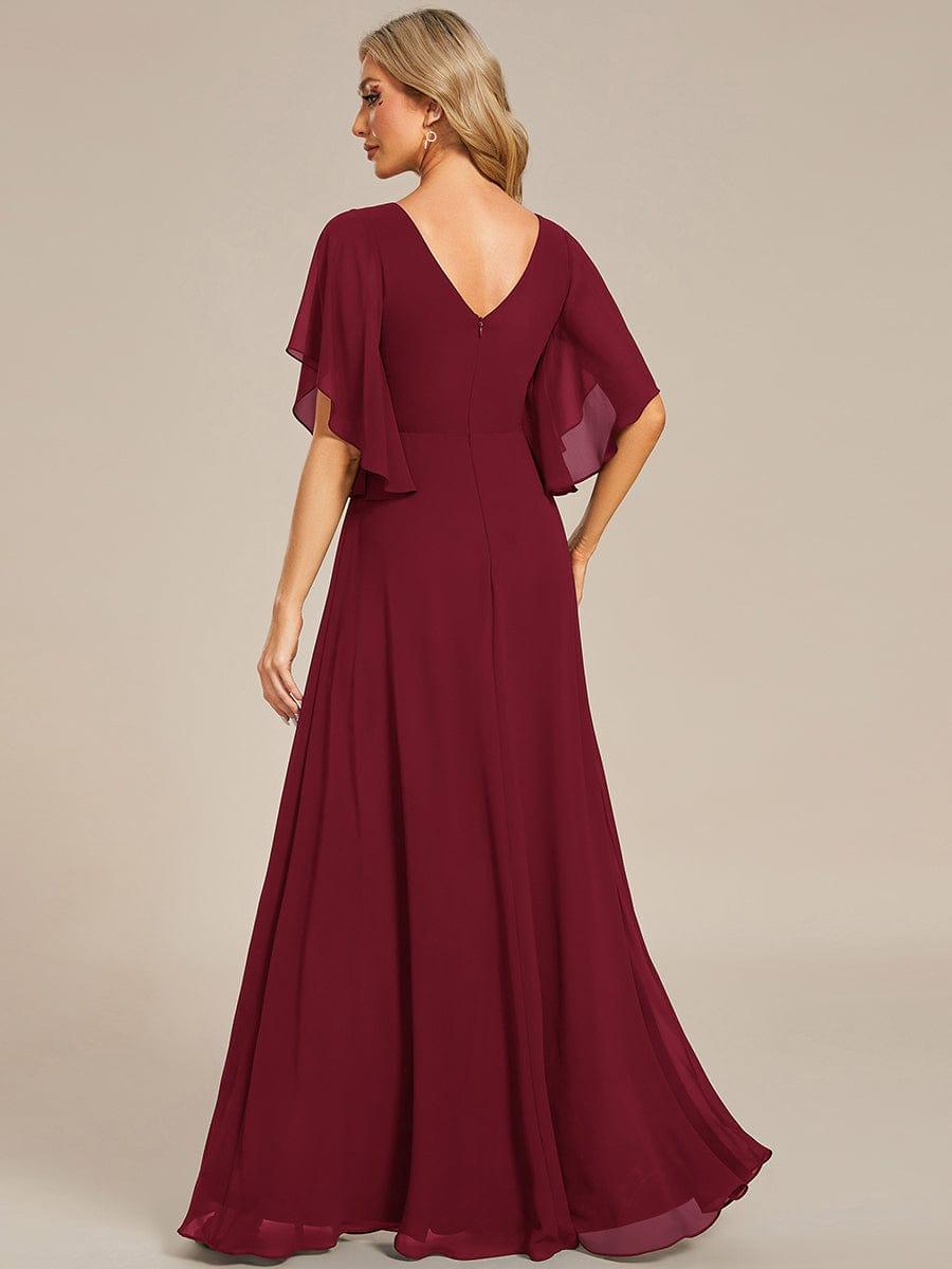 Half Sleeves Top Applique Decoration Chiffon Mother of the Bride Dress #color_Burgundy Half Sleeves Top Applique Decoration Chiffon Mother of the Bride Dress #color_Burgundy