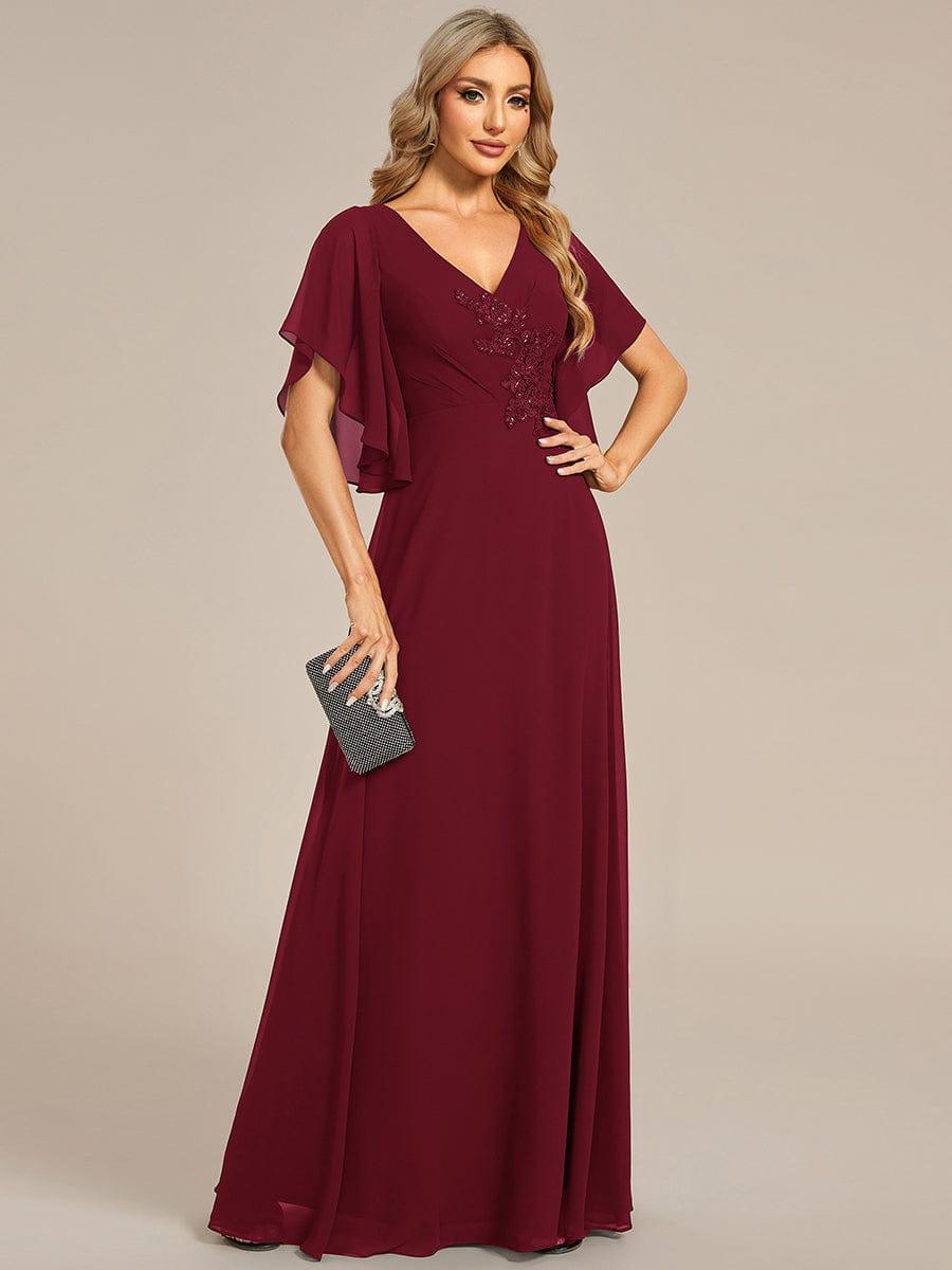 Half Sleeves Top Applique Decoration Chiffon Mother of the Bride Dress #color_Burgundy Half Sleeves Top Applique Decoration Chiffon Mother of the Bride Dress #color_Burgundy