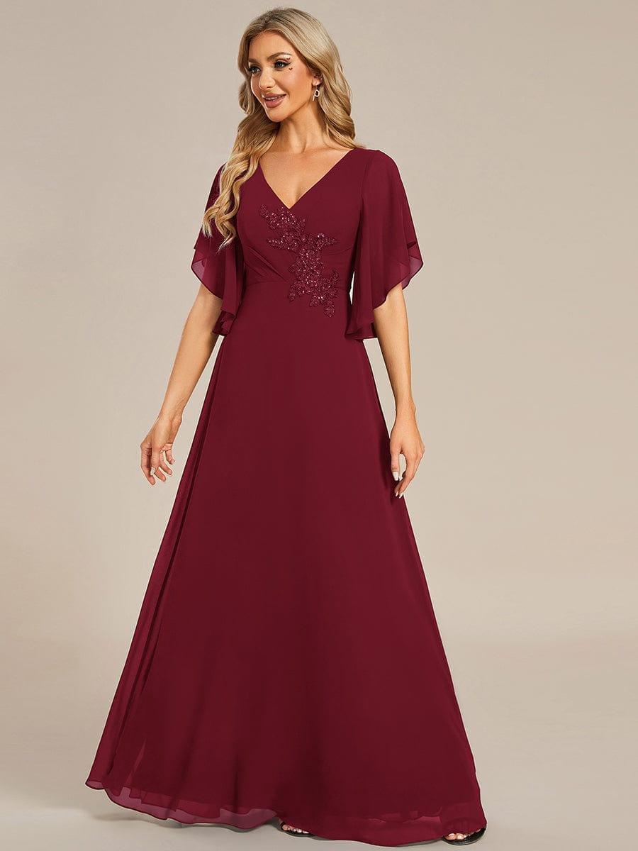 Half Sleeves Top Applique Decoration Chiffon Mother of the Bride Dress #color_Burgundy Half Sleeves Top Applique Decoration Chiffon Mother of the Bride Dress #color_Burgundy