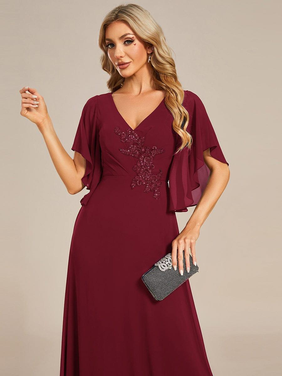 Half Sleeves Top Applique Decoration Chiffon Mother of the Bride Dress #color_Burgundy Half Sleeves Top Applique Decoration Chiffon Mother of the Bride Dress #color_Burgundy