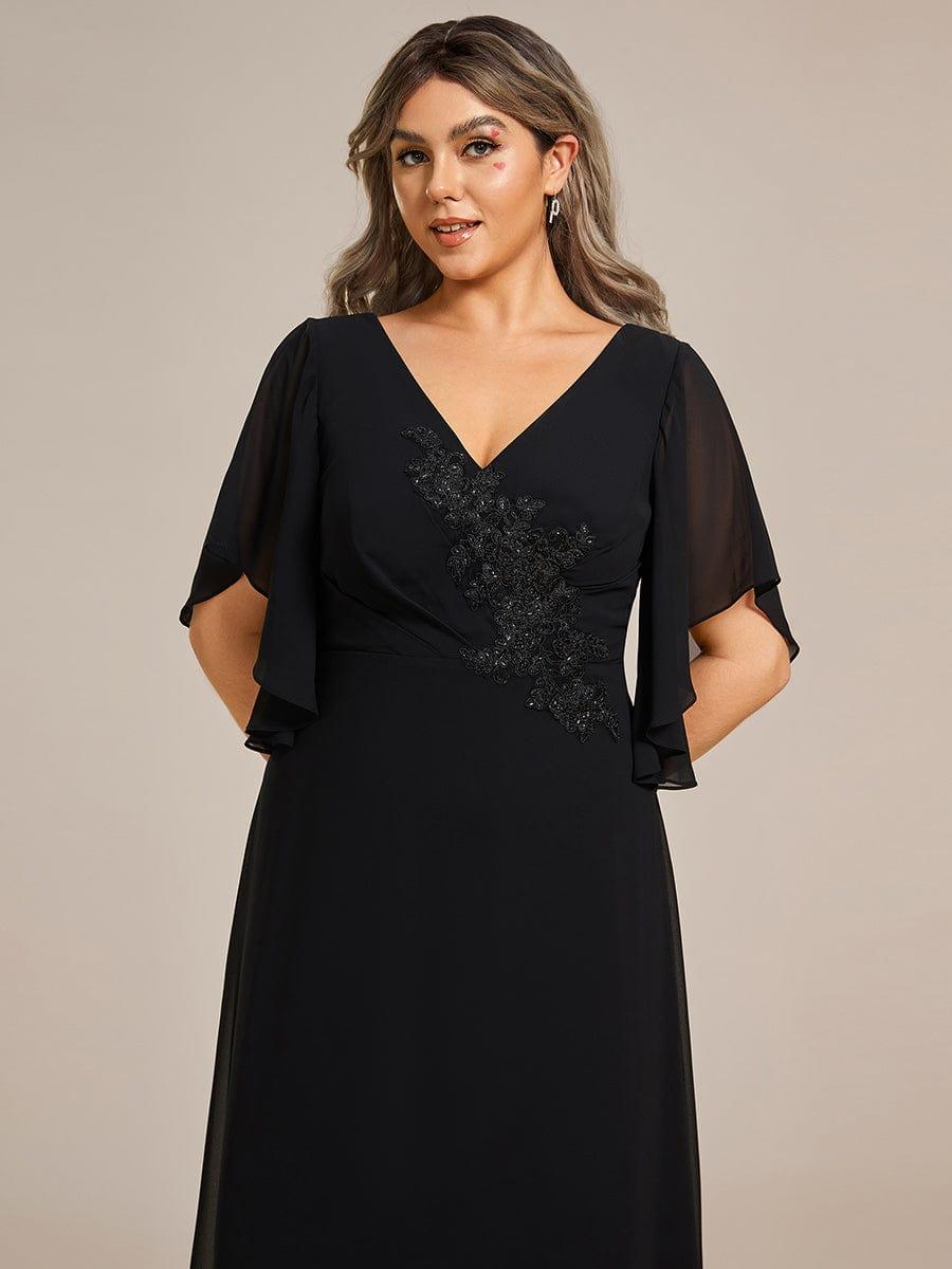 Half Sleeves Top Applique Decoration Chiffon Mother of the Bride Dress #color_Black Half Sleeves Top Applique Decoration Chiffon Mother of the Bride Dress #color_Black