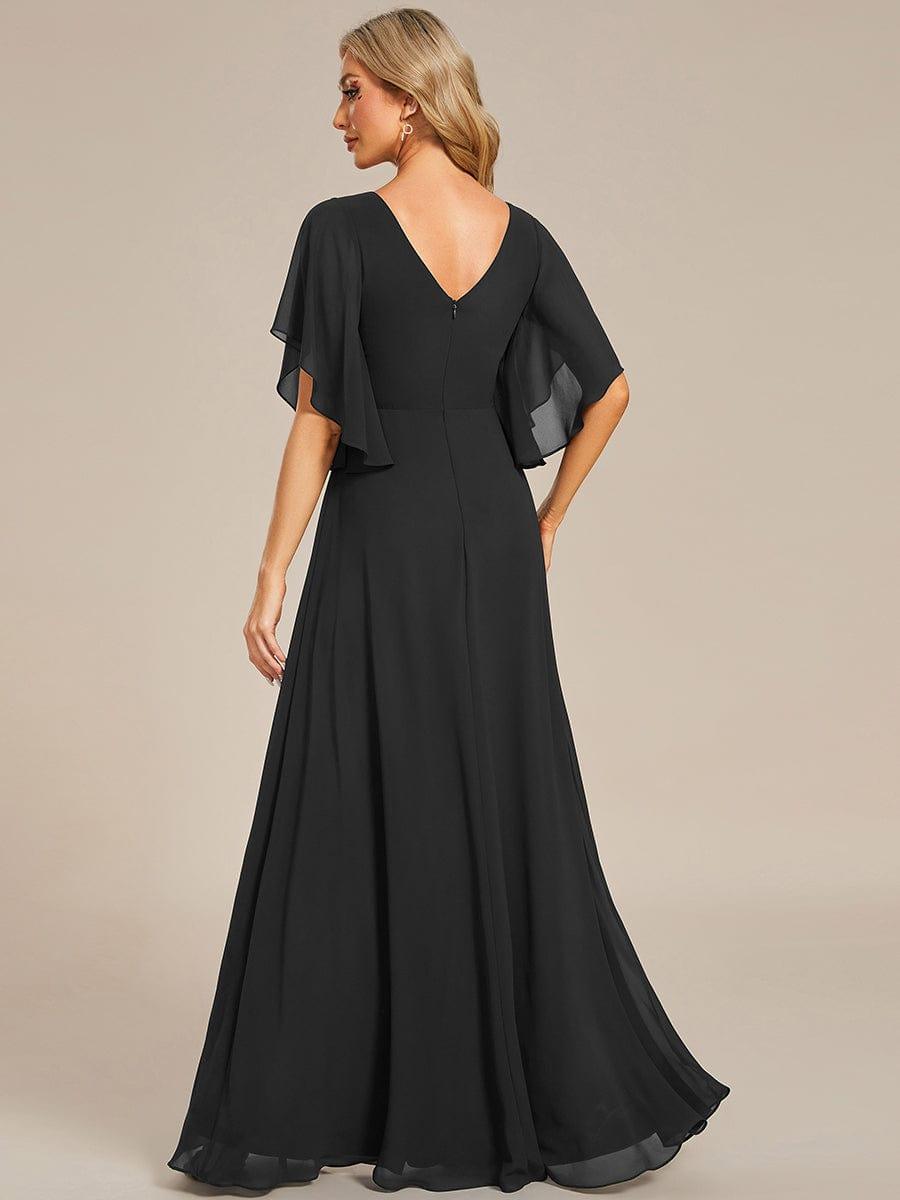 Half Sleeves Top Applique Decoration Chiffon Mother of the Bride Dress #color_Black Half Sleeves Top Applique Decoration Chiffon Mother of the Bride Dress #color_Black