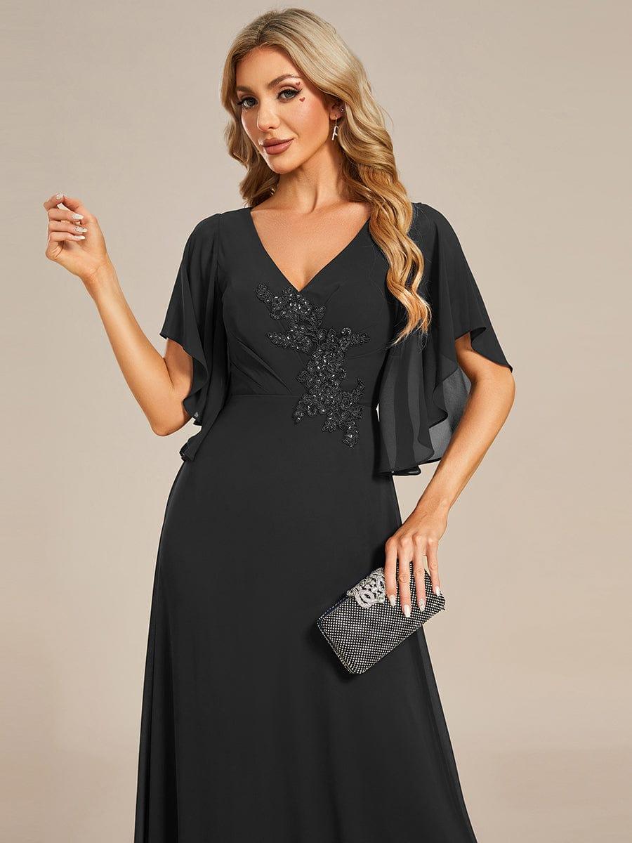 Half Sleeves Top Applique Decoration Chiffon Mother of the Bride Dress #color_Black Half Sleeves Top Applique Decoration Chiffon Mother of the Bride Dress #color_Black