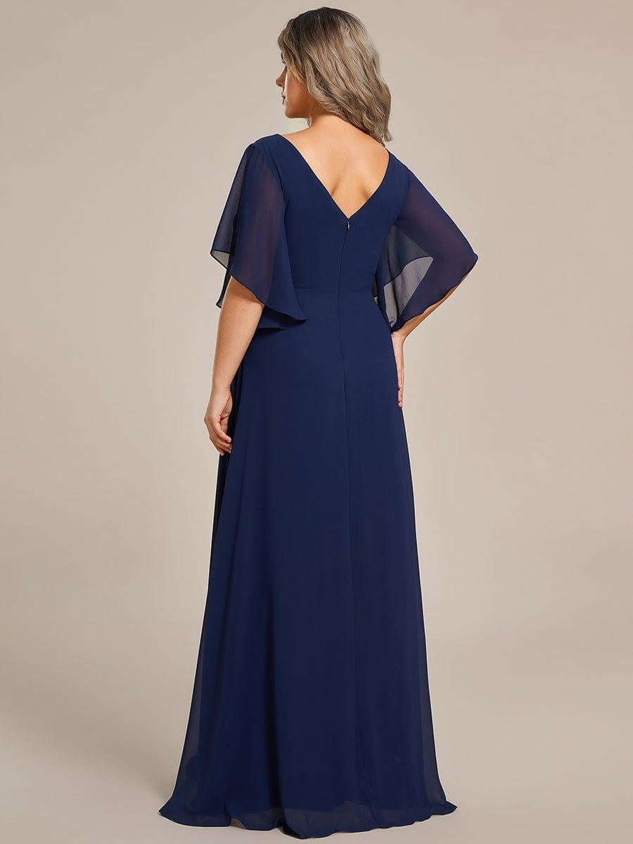 Half Sleeves Top Applique Decoration Chiffon Mother of the Bride Dress #color_Navy Blue Half Sleeves Top Applique Decoration Chiffon Mother of the Bride Dress #color_Navy Blue