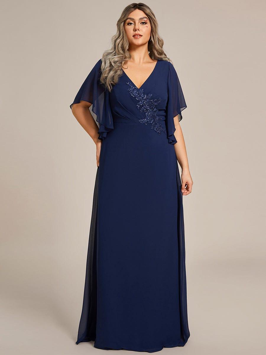 Half Sleeves Top Applique Decoration Chiffon Mother of the Bride Dress #color_Navy Blue Half Sleeves Top Applique Decoration Chiffon Mother of the Bride Dress #color_Navy Blue