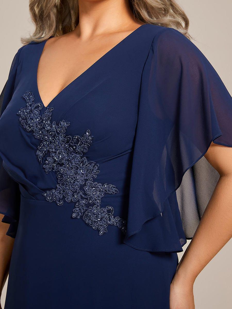 Half Sleeves Top Applique Decoration Chiffon Mother of the Bride Dress #color_Navy Blue Half Sleeves Top Applique Decoration Chiffon Mother of the Bride Dress #color_Navy Blue