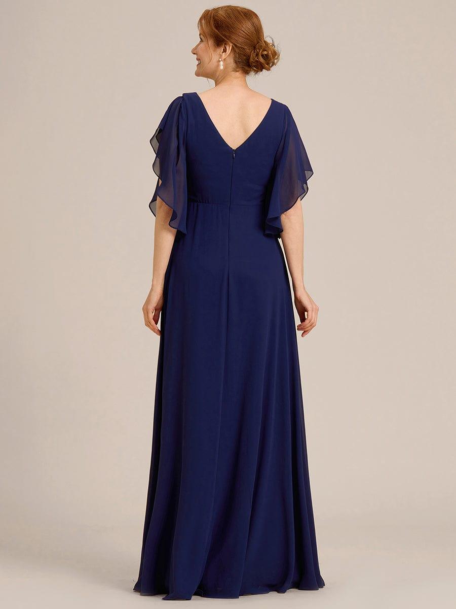 Half Sleeves Top Applique Decoration Chiffon Mother of the Bride Dress #color_Navy Blue