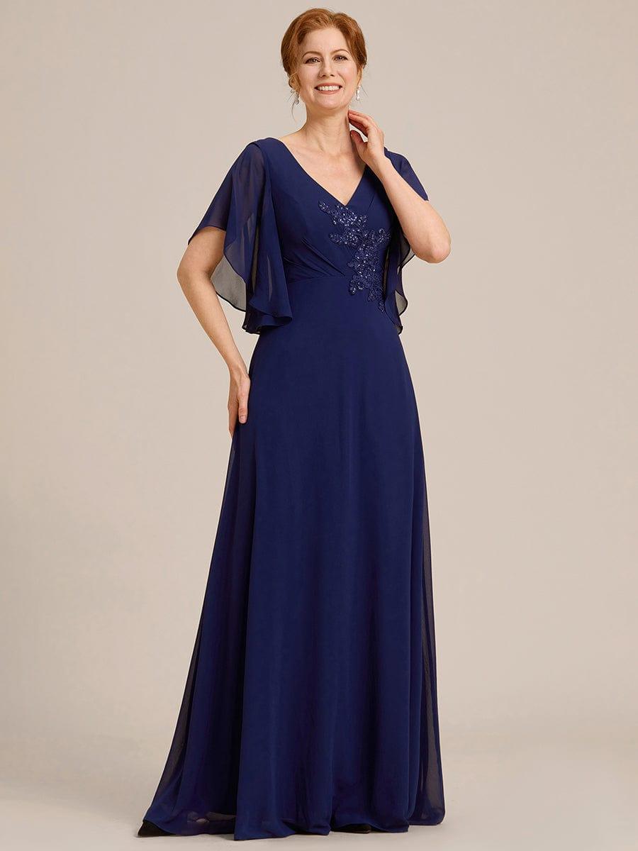Half Sleeves Top Applique Decoration Chiffon Mother of the Bride Dress #color_Navy Blue Half Sleeves Top Applique Decoration Chiffon Mother of the Bride Dress #color_Navy Blue