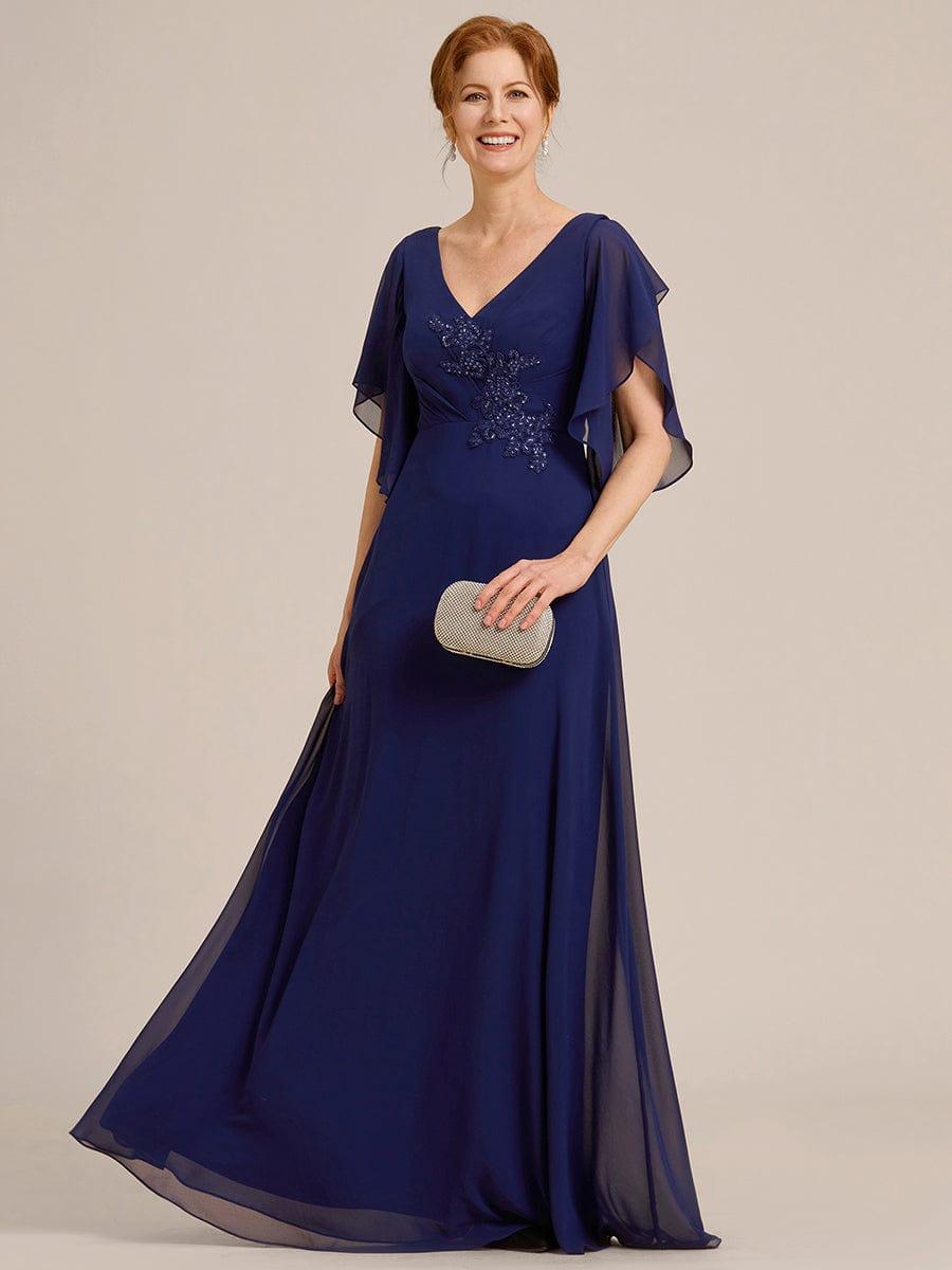 Half Sleeves Top Applique Decoration Chiffon Mother of the Bride Dress #color_Navy Blue Half Sleeves Top Applique Decoration Chiffon Mother of the Bride Dress #color_Navy Blue