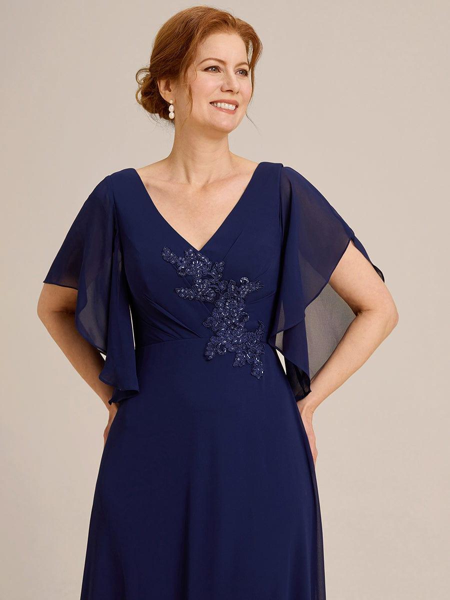 Half Sleeves Top Applique Decoration Chiffon Mother of the Bride Dress #color_Navy Blue Half Sleeves Top Applique Decoration Chiffon Mother of the Bride Dress #color_Navy Blue