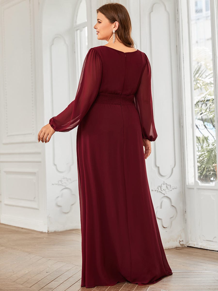 Chiffon High Empire Waist Puff Sleeve Bridesmaid Dress #color_Burgundy Chiffon High Empire Waist Puff Sleeve Bridesmaid Dress #color_Burgundy