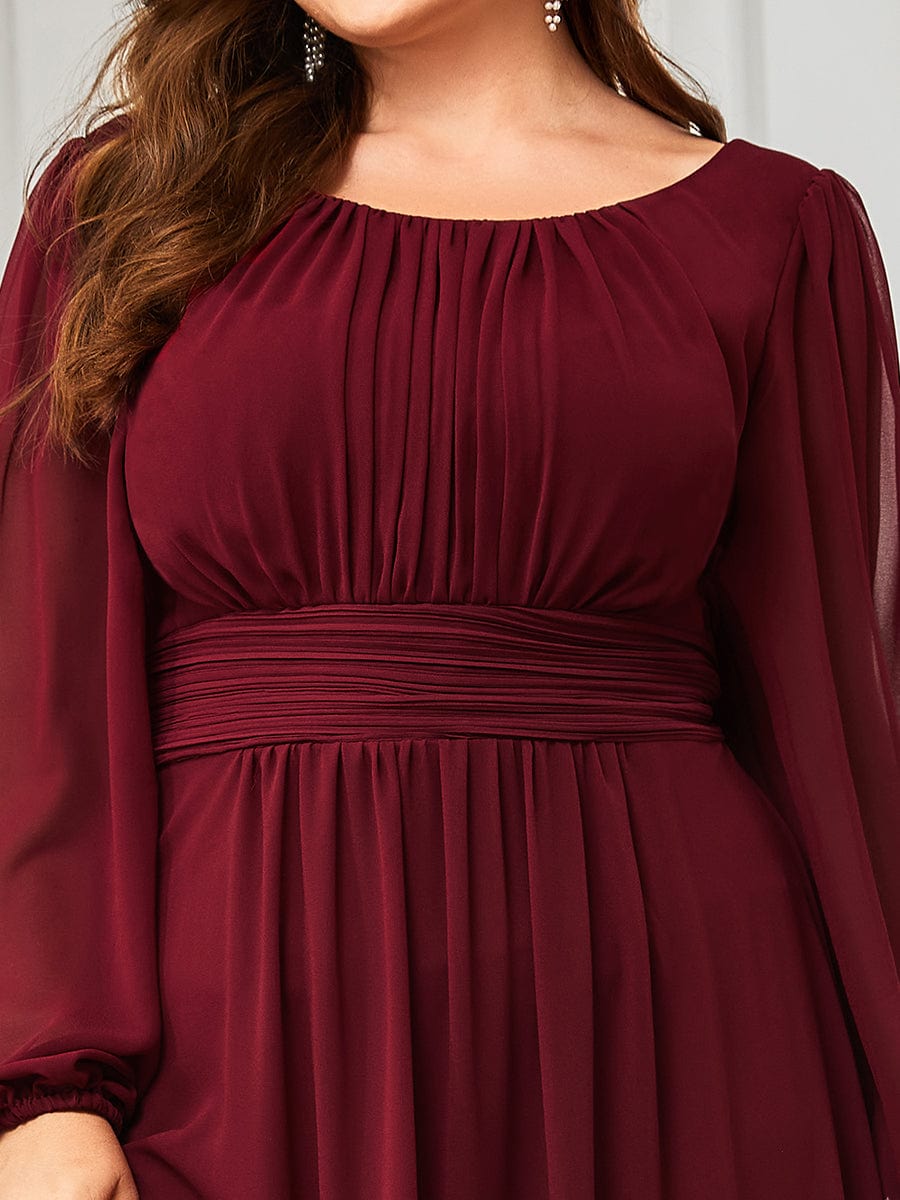 See-Througth Puff Sleeve Chiffon Plus Size Bridesmaid Dress #color_Burgundy See-Througth Puff Sleeve Chiffon Plus Size Bridesmaid Dress #color_Burgundy
