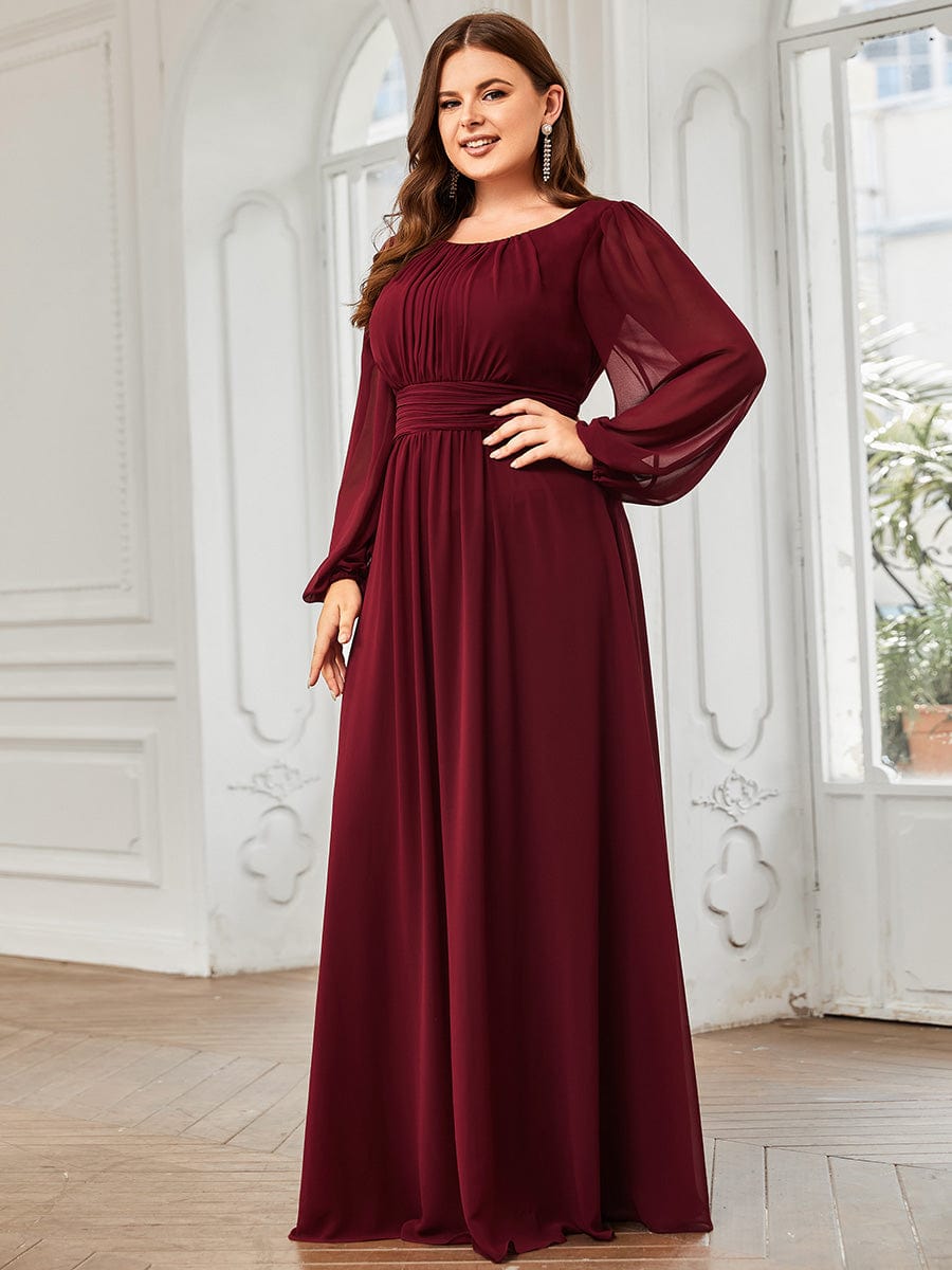 Chiffon High Empire Waist Puff Sleeve Bridesmaid Dress #color_Burgundy Chiffon High Empire Waist Puff Sleeve Bridesmaid Dress #color_Burgundy