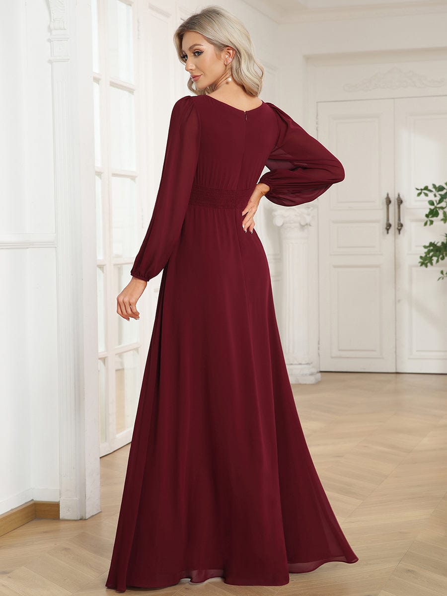 Chiffon High Empire Waist Puff Sleeve Bridesmaid Dress #color_Burgundy Chiffon High Empire Waist Puff Sleeve Bridesmaid Dress #color_Burgundy