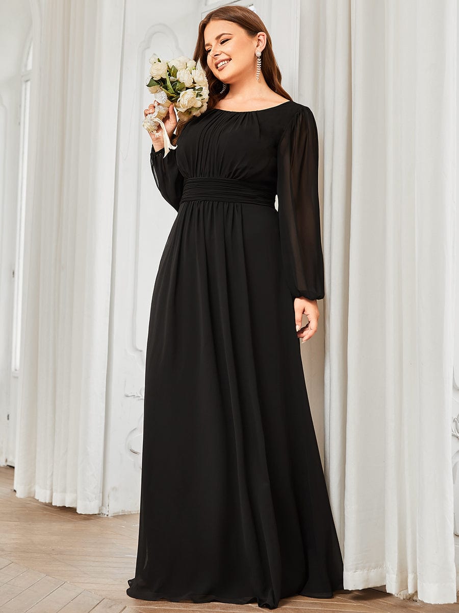 See-Througth Puff Sleeve Chiffon Plus Size Bridesmaid Dress #color_Black See-Througth Puff Sleeve Chiffon Plus Size Bridesmaid Dress #color_Black