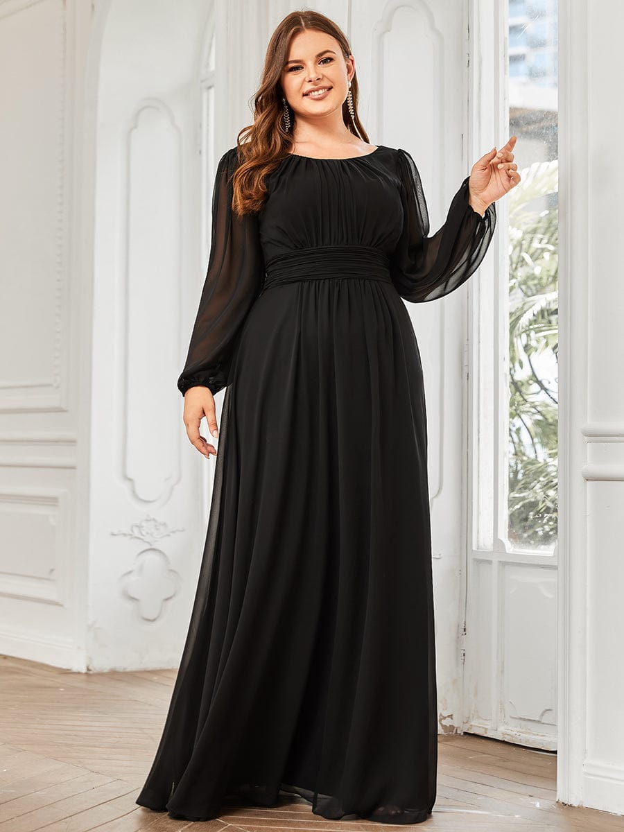 See-Througth Puff Sleeve Chiffon Plus Size Bridesmaid Dress #color_Black See-Througth Puff Sleeve Chiffon Plus Size Bridesmaid Dress #color_Black