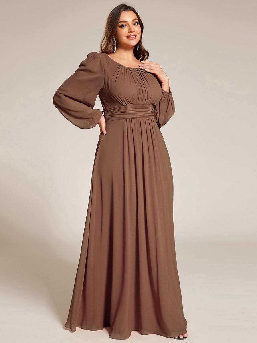 Chiffon High Empire Waist Puff Sleeve Bridesmaid Dress #color_Brown Chiffon High Empire Waist Puff Sleeve Bridesmaid Dress #color_Brown