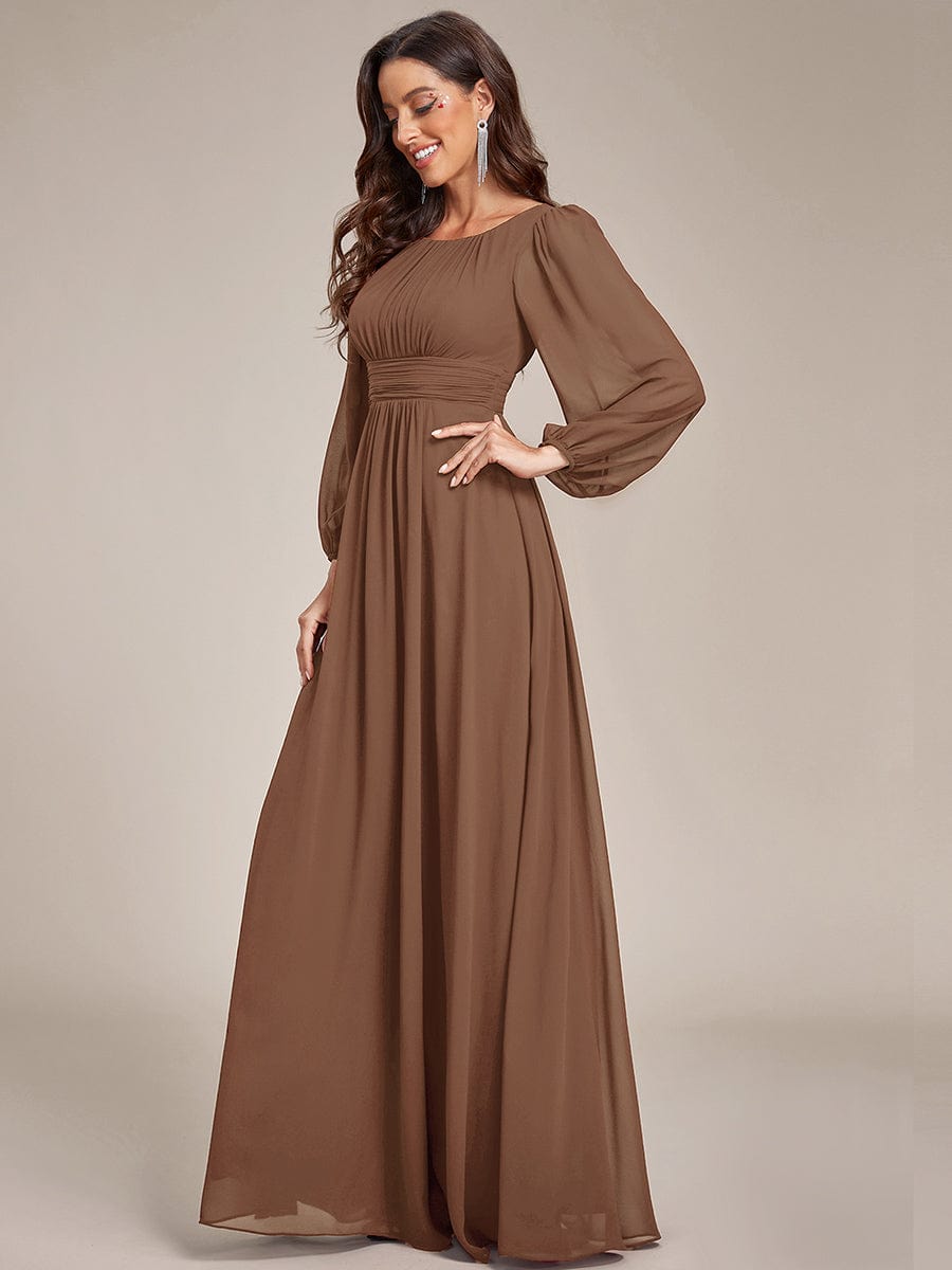 Chiffon High Empire Waist Puff Sleeve Bridesmaid Dress #color_Brown Chiffon High Empire Waist Puff Sleeve Bridesmaid Dress #color_Brown