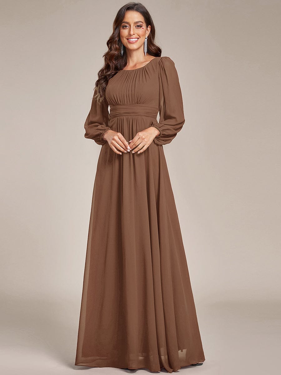 Chiffon High Empire Waist Puff Sleeve Bridesmaid Dress #color_Brown Chiffon High Empire Waist Puff Sleeve Bridesmaid Dress #color_Brown