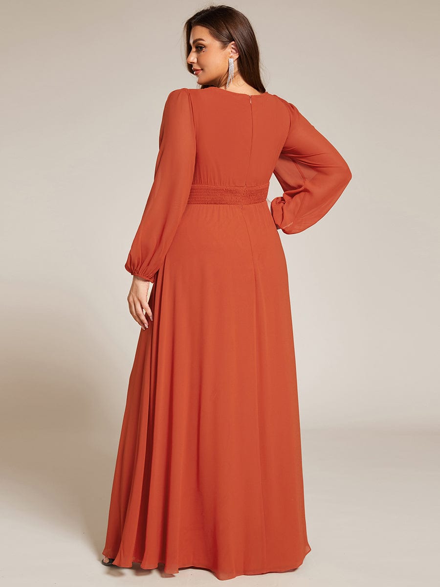 See-Througth Puff Sleeve Chiffon Plus Size Bridesmaid Dress #color_Burnt Orange See-Througth Puff Sleeve Chiffon Plus Size Bridesmaid Dress #color_Burnt Orange