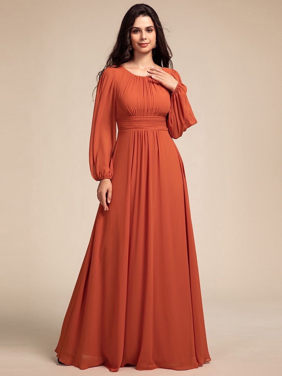 Chiffon High Empire Waist Puff Sleeve Bridesmaid Dress #color_Burnt Orange Chiffon High Empire Waist Puff Sleeve Bridesmaid Dress #color_Burnt Orange