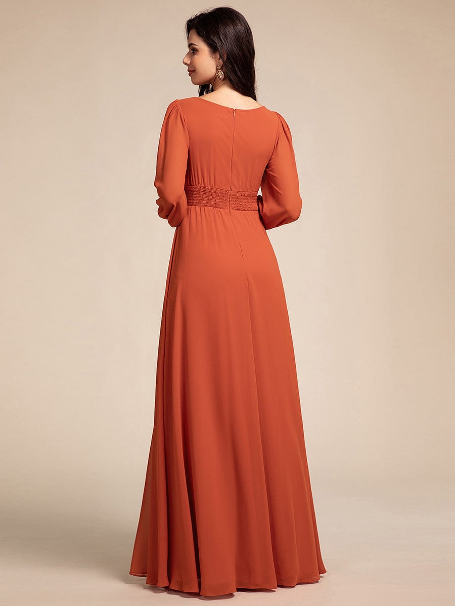 Chiffon High Empire Waist Puff Sleeve Bridesmaid Dress #color_Burnt Orange Chiffon High Empire Waist Puff Sleeve Bridesmaid Dress #color_Burnt Orange