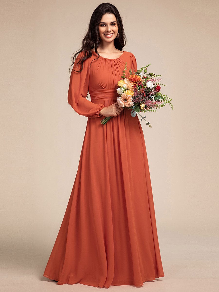 Chiffon High Empire Waist Puff Sleeve Bridesmaid Dress #color_Burnt Orange Chiffon High Empire Waist Puff Sleeve Bridesmaid Dress #color_Burnt Orange