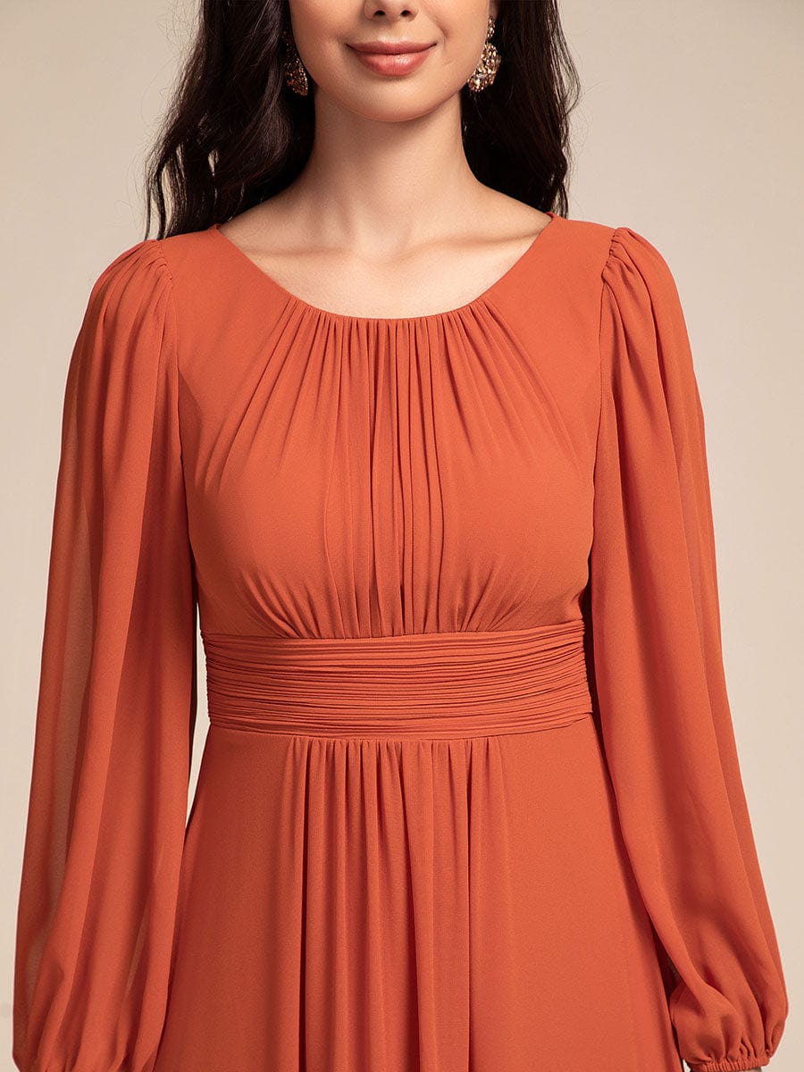 Chiffon High Empire Waist Puff Sleeve Bridesmaid Dress #color_Burnt Orange Chiffon High Empire Waist Puff Sleeve Bridesmaid Dress #color_Burnt Orange