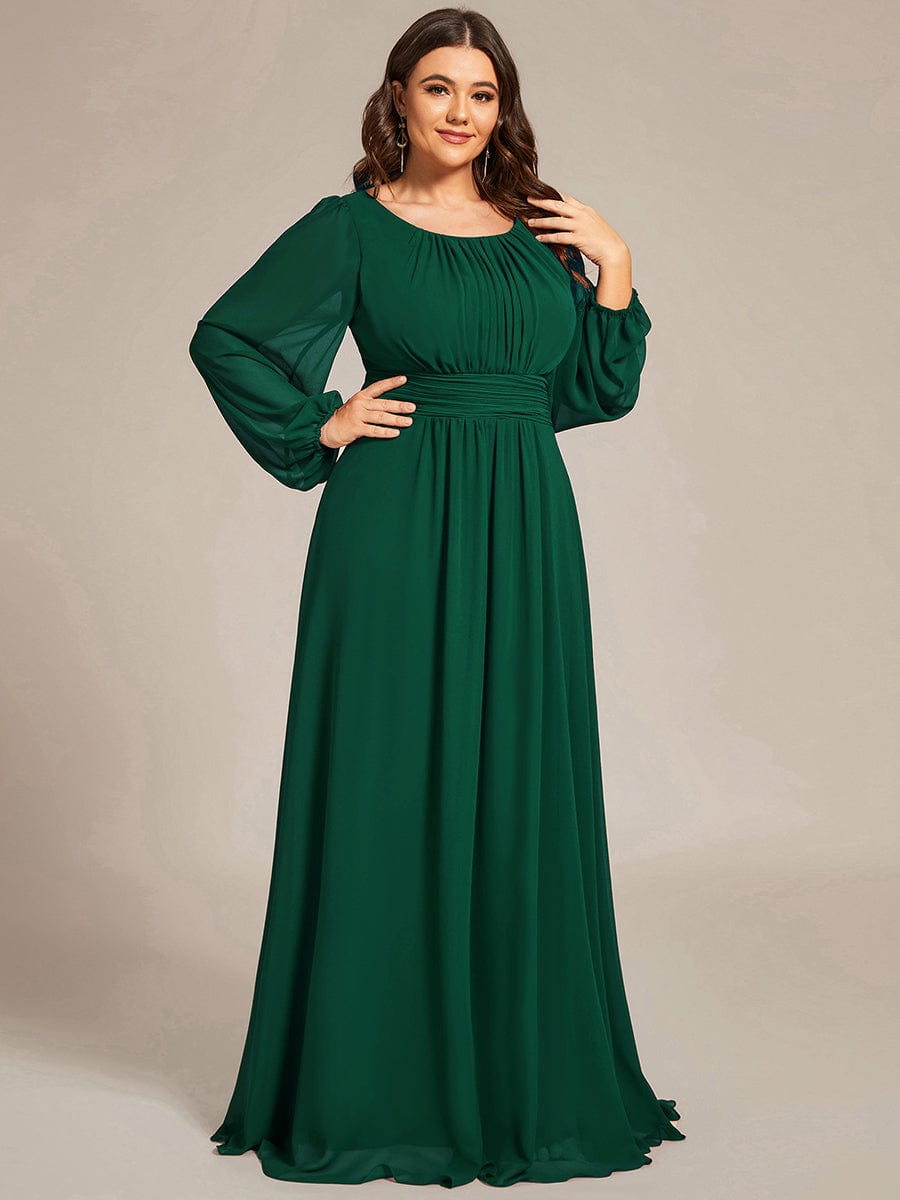 See-Througth Puff Sleeve Chiffon Plus Size Bridesmaid Dress #color_Dark Green See-Througth Puff Sleeve Chiffon Plus Size Bridesmaid Dress #color_Dark Green