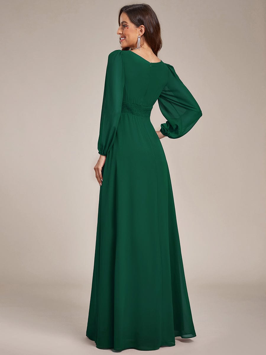 Chiffon High Empire Waist Puff Sleeve Bridesmaid Dress #color_Dark Green Chiffon High Empire Waist Puff Sleeve Bridesmaid Dress #color_Dark Green