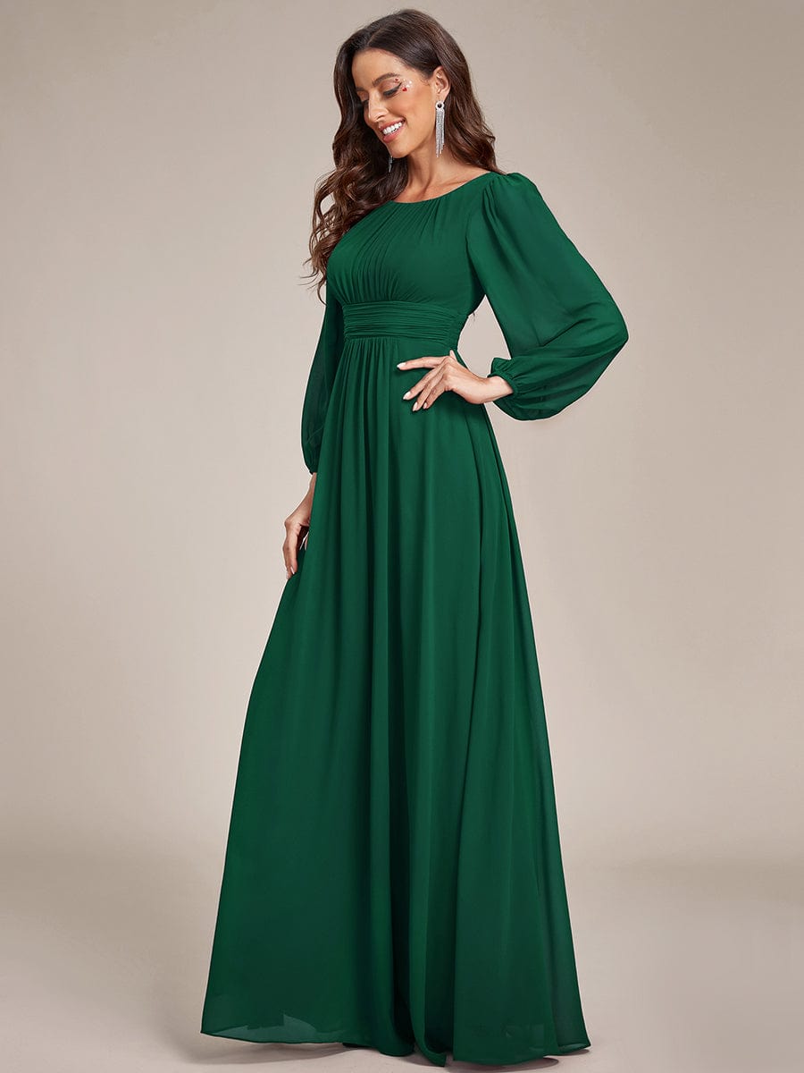 Chiffon High Empire Waist Puff Sleeve Bridesmaid Dress #color_Dark Green Chiffon High Empire Waist Puff Sleeve Bridesmaid Dress #color_Dark Green