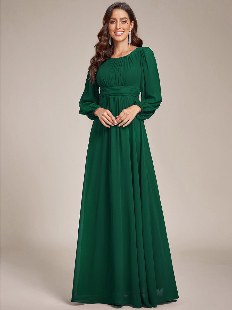 Chiffon High Empire Waist Puff Sleeve Bridesmaid Dress #color_Dark Green Chiffon High Empire Waist Puff Sleeve Bridesmaid Dress #color_Dark Green