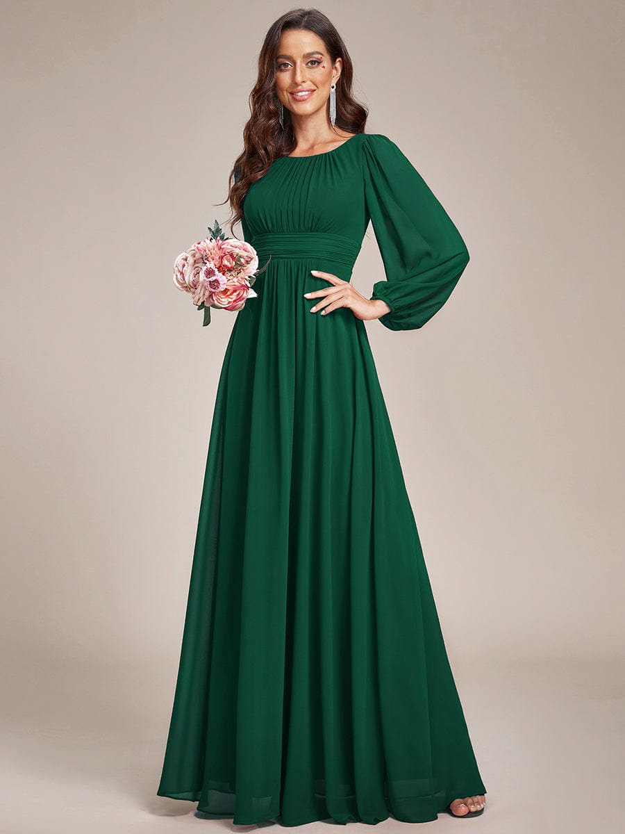 Chiffon High Empire Waist Puff Sleeve Bridesmaid Dress #color_Dark Green Chiffon High Empire Waist Puff Sleeve Bridesmaid Dress #color_Dark Green