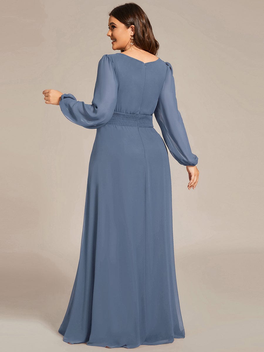 Chiffon High Empire Waist Puff Sleeve Bridesmaid Dress #color_Dusty Navy Chiffon High Empire Waist Puff Sleeve Bridesmaid Dress #color_Dusty Navy