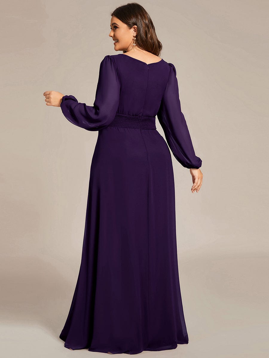 Chiffon High Empire Waist Puff Sleeve Bridesmaid Dress #color_Dark Purple Chiffon High Empire Waist Puff Sleeve Bridesmaid Dress #color_Dark Purple