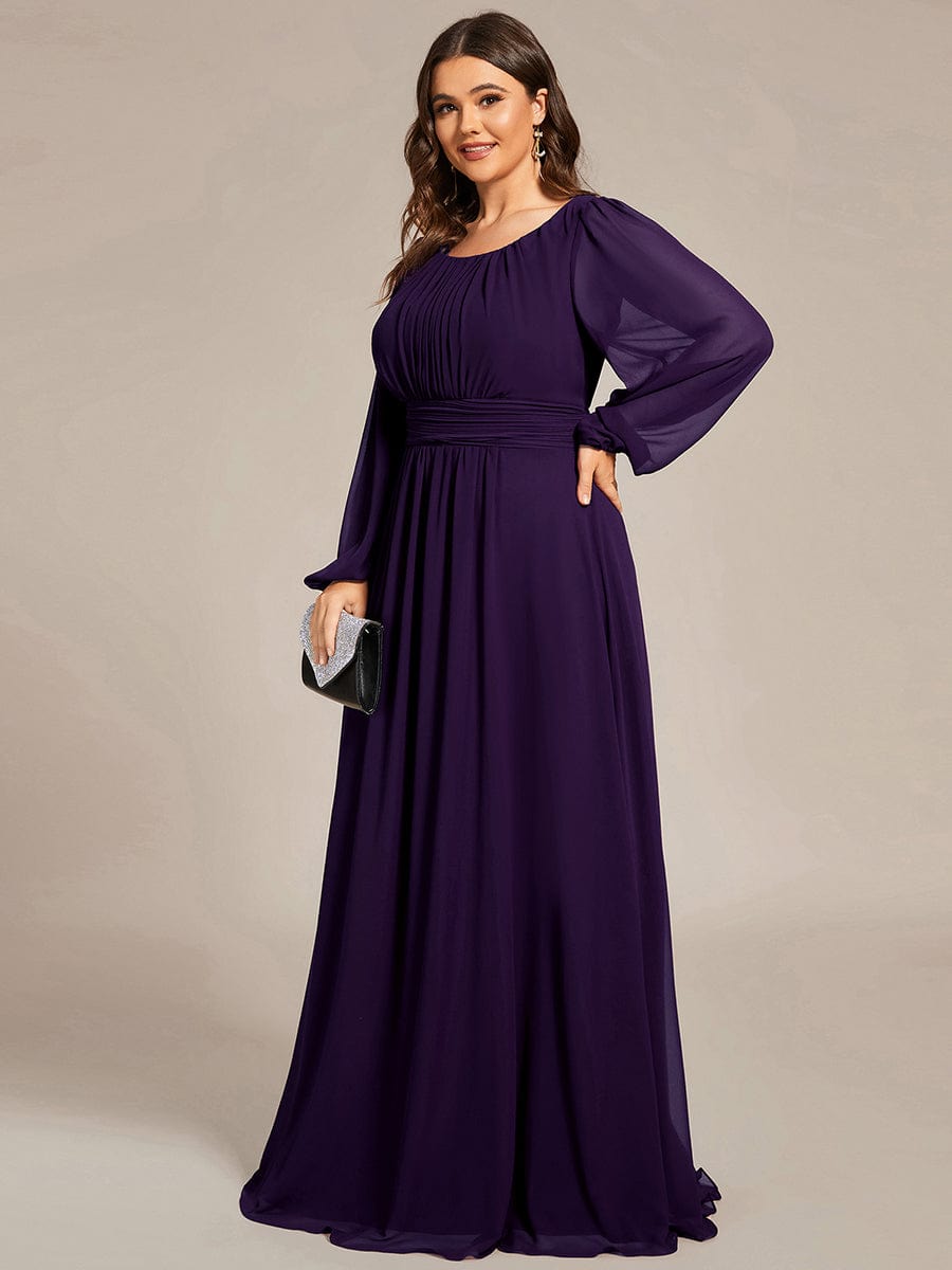 See-Througth Puff Sleeve Chiffon Plus Size Bridesmaid Dress #color_Dark Purple See-Througth Puff Sleeve Chiffon Plus Size Bridesmaid Dress #color_Dark Purple